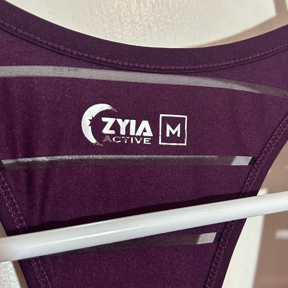 Zyia Active Womens Plum Purple Sheer Mesh Stripe Racerback Tank Top Medium - Picture 3 of 6